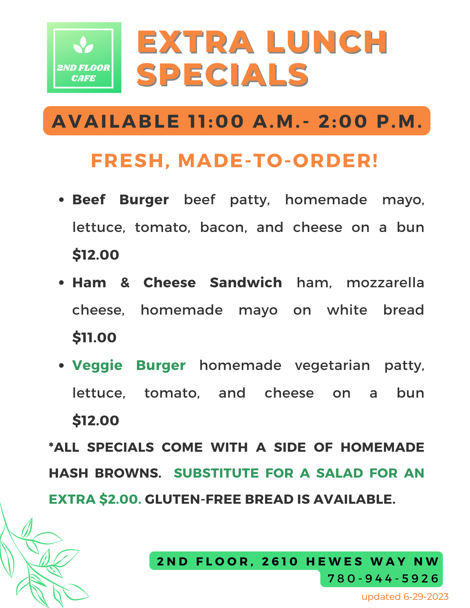 mwsa 2nd floor cafe extra lunch specials 2023